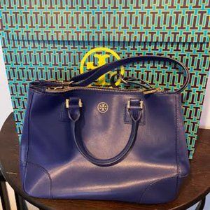 TORY BURCH Double Zip Blue Saffiano Robinson Bag